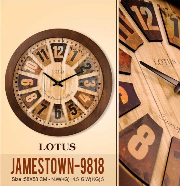ساعت دیواری چوبی لوتوس مدل JAMESTOWN-9818